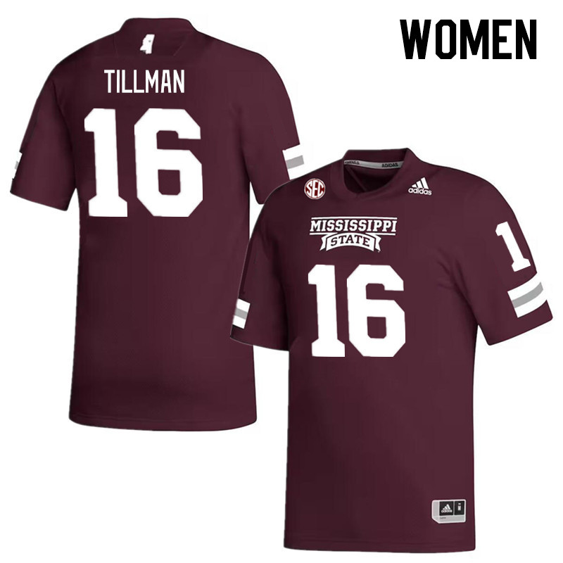Women #16 Zakari Tillman Mississippi State Bulldogs College Football Jerseys Stitched Sale-Maroon - Click Image to Close